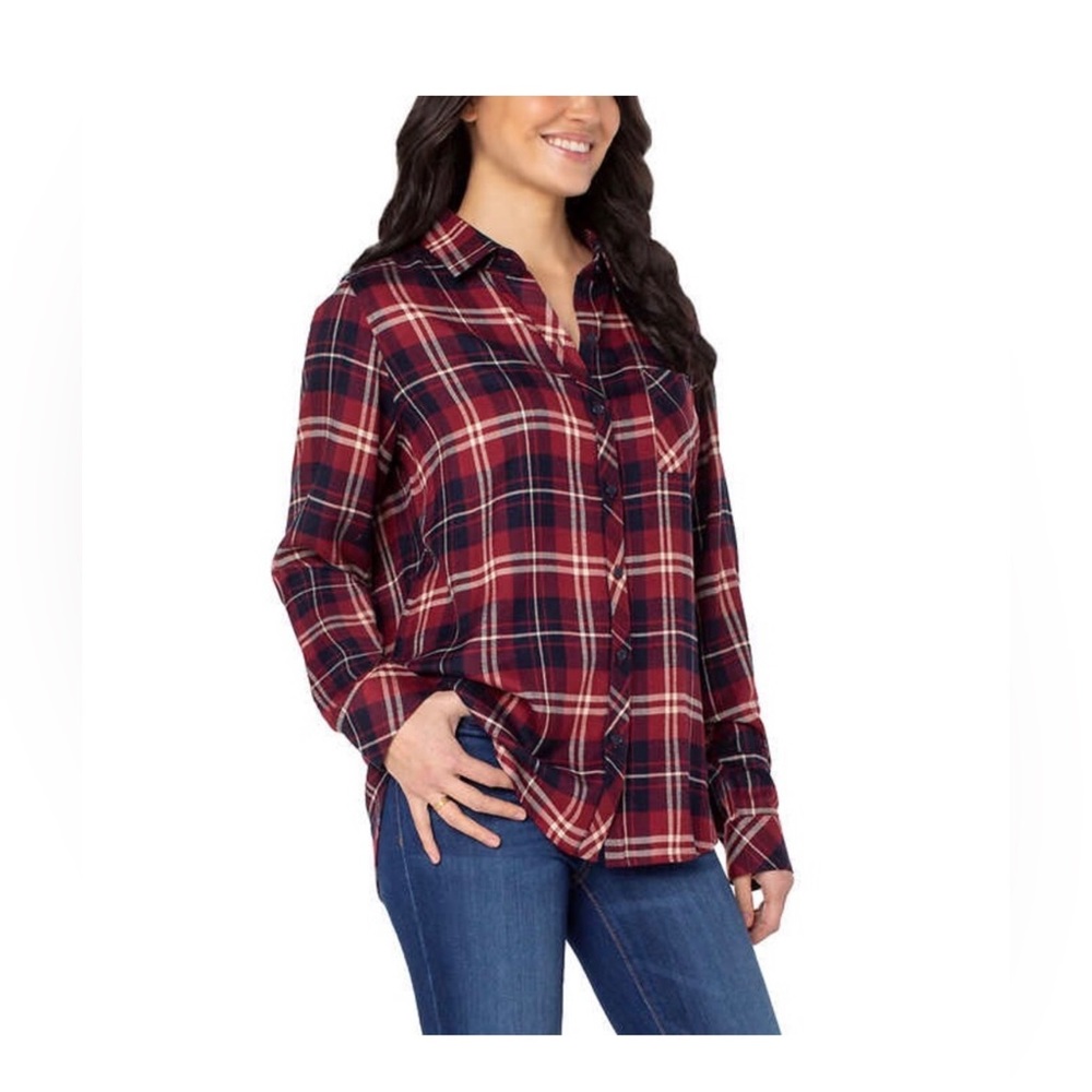 Well worn ladies flannel button down shirt
